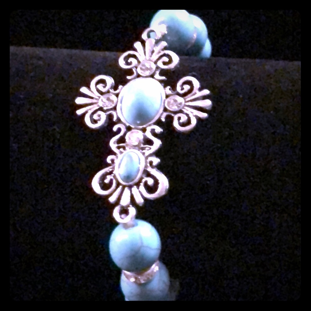 Silver and turquoise cross bracelet